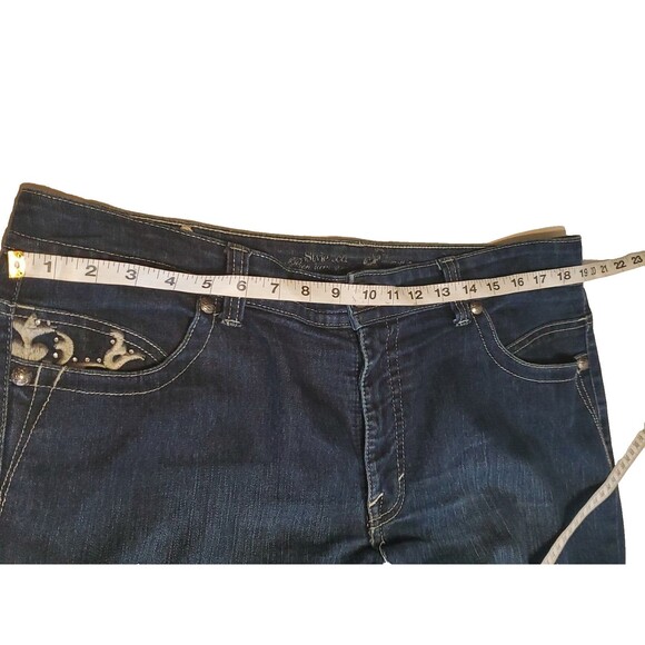 Women's Jeans Sz 16 High Waist Embroider Pockets Dark Wash Denim Straight Leg - Picture 5 of 12